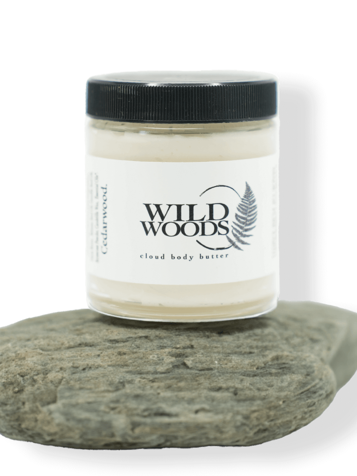 Wild Woods Cloud Butter body balm made with Organic Unrefined Shea Butter, Organic Unrefined Mango Butter, Organic Cocoa Butter, Organic Babassu Seed Oil, Organic Camellia Seed Oil, Organic Arrowroot Powder, Organic Candelilla Wax