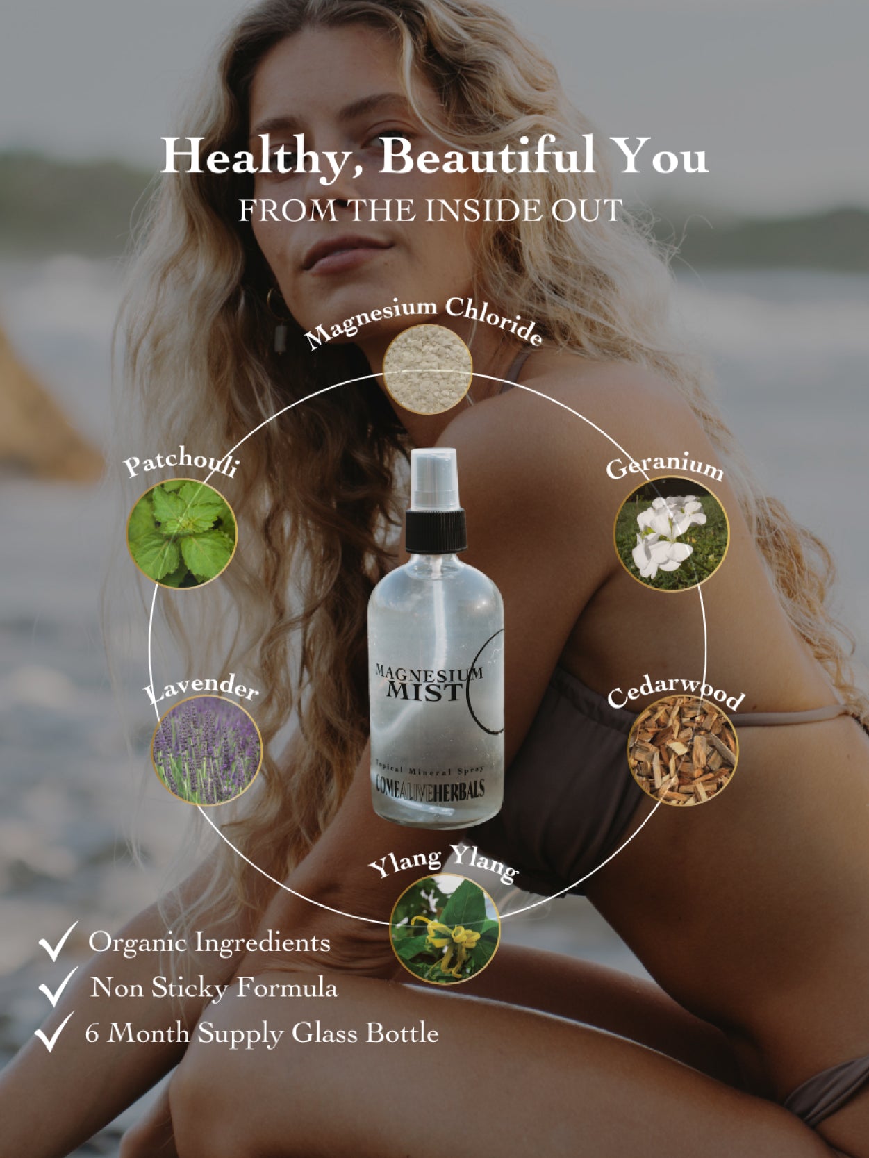 Magnesium Mist applied to sore muscles to support relaxation, recovery, and post-workout relief