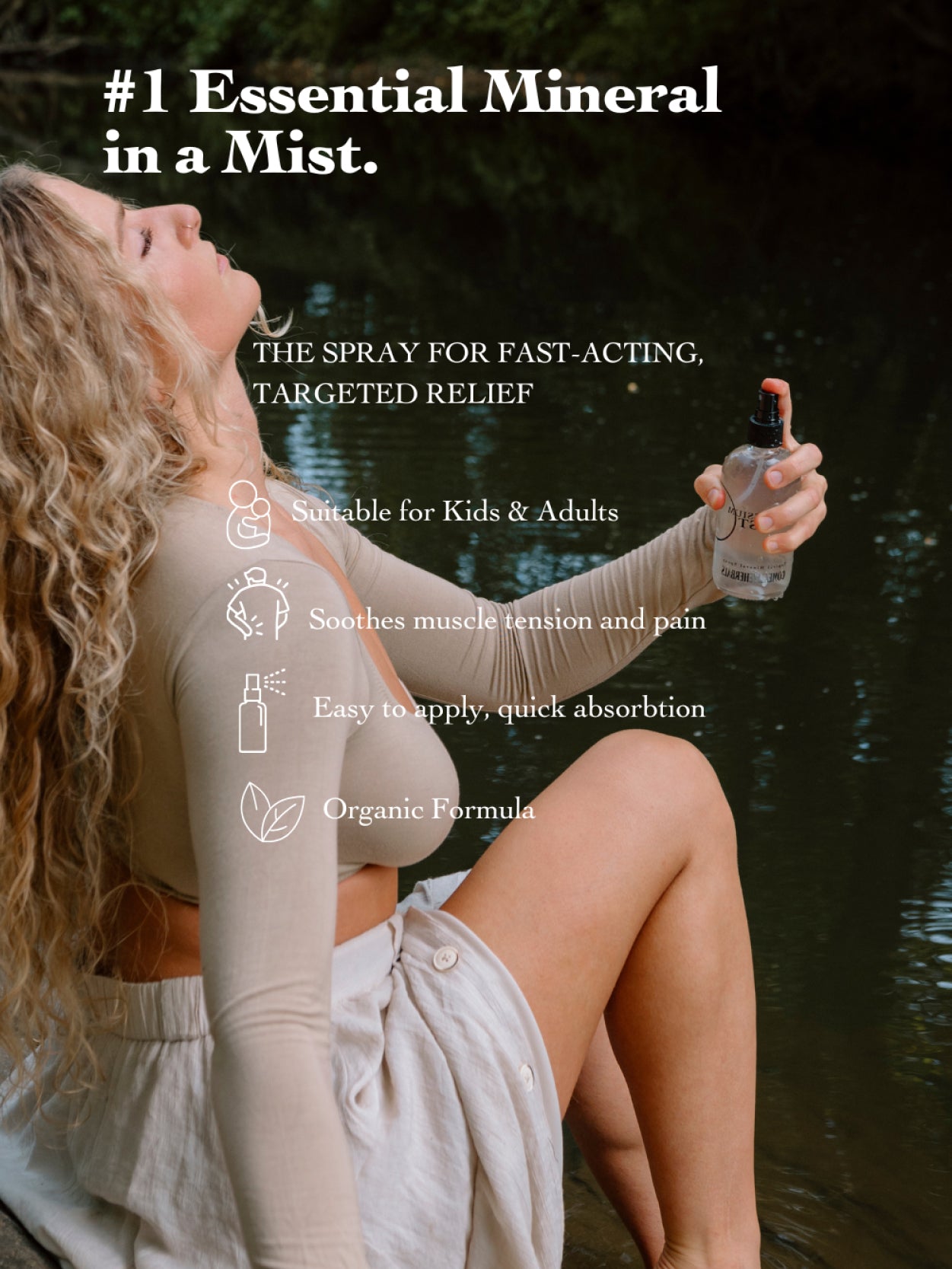 Applying Magnesium Mist to skin for calming magnesium absorption and full-body relaxation