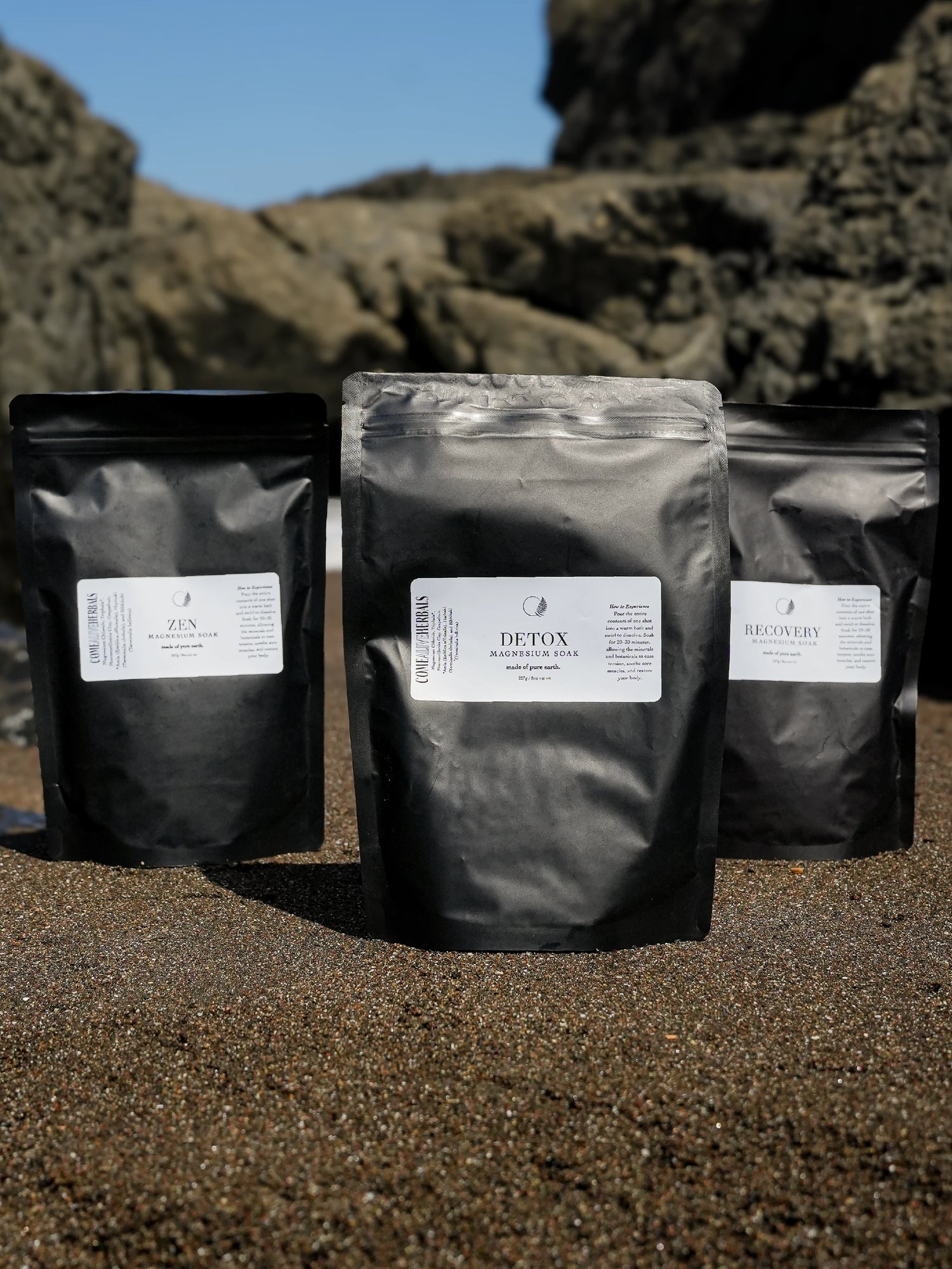 Come Alive Herbals Recovery Magnesium Soak 8oz – soothing magnesium bath soak for sore muscles and post-workout recovery in resealable bag