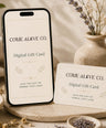 Come Alive Co. digital gift card for herbal self-care, displayed on a cream card with botanical accents, dried herbs, and luxury wellness styling.